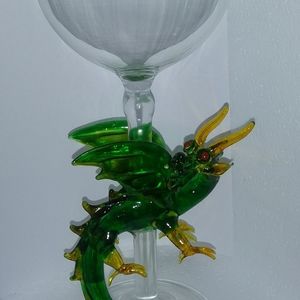 Yurana Blown Glass Fantasy Green Dragon Wine Glass